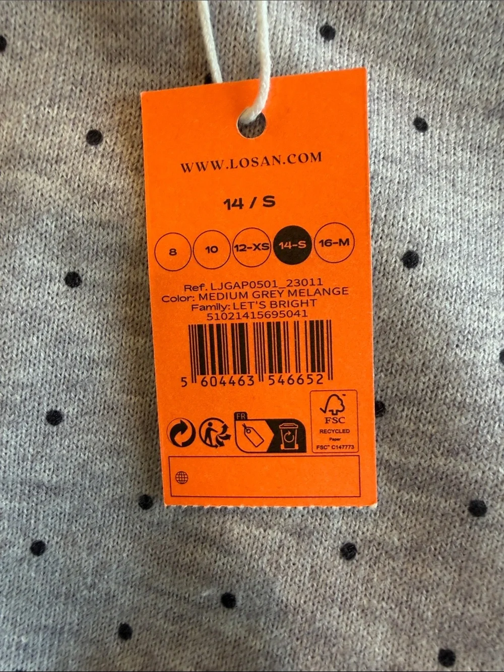 Girls' Light Gray Long-Sleeve Knit Dress with Dot Pattern
